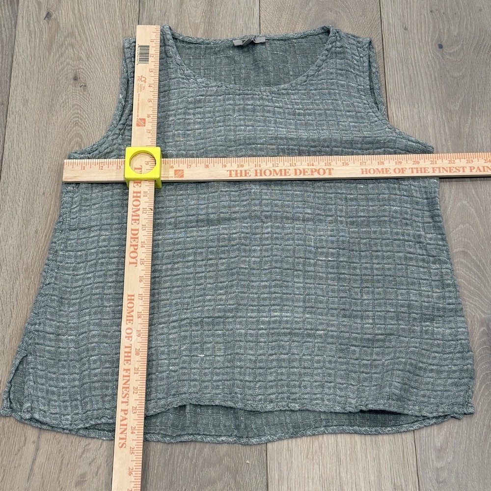 FLAX Green Crinkle Gauze Sleeveless Top Women's Large Lagenlook Casual Linen - Picture 7 of 9